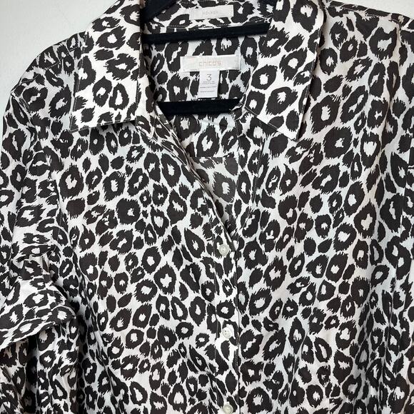 Chicos No Iron Cheetah Button Up Blouse Brown White Size 3 / XL Leopard Office - Picture 5 of 7